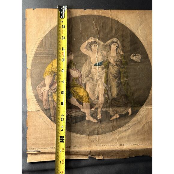 1776 Ryland Engraving After Angelica Kauffman Venus Helen Paris Hand Colored - Picture 12 of 13